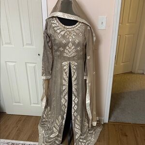 Elegant golden long Gown with dupatta